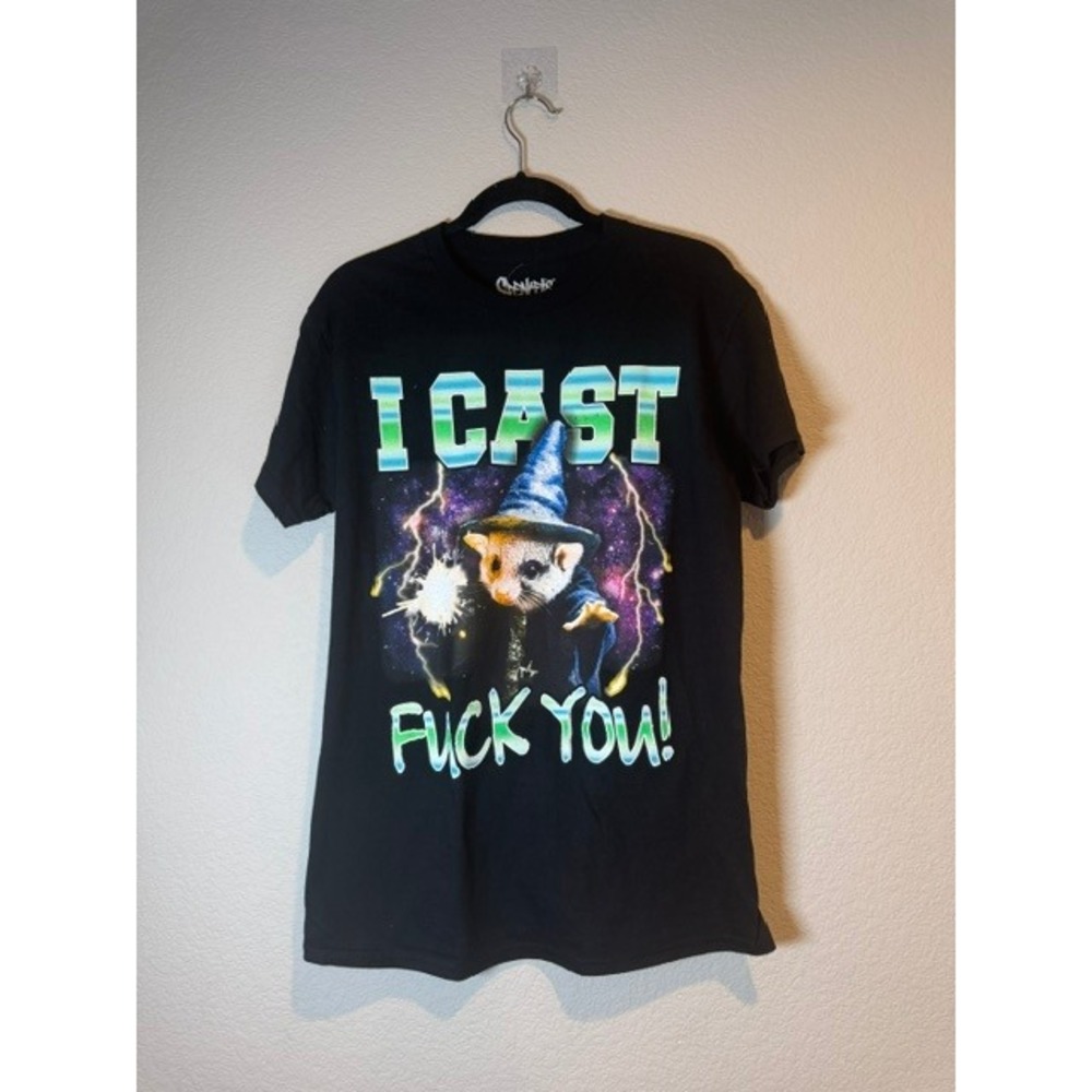 Spencer's I Cast Wizard Opossum Graphic T-Shirt Mens Medium Black New